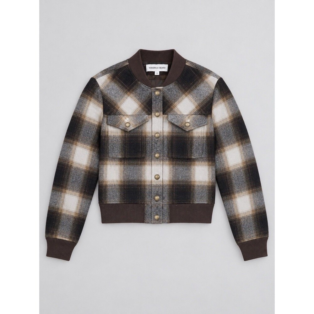 Veronica Beard Stanley Plaid Wool Blend Bomber Jacket Size 8 Orig $795